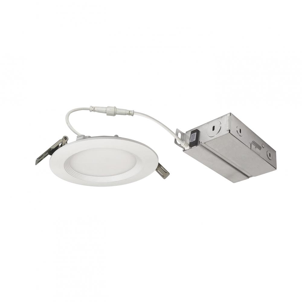 4" FLIN Round Wafer LED Downlight with Selectable CCT, 950lm / 10.5W, Matte Powder White Finish