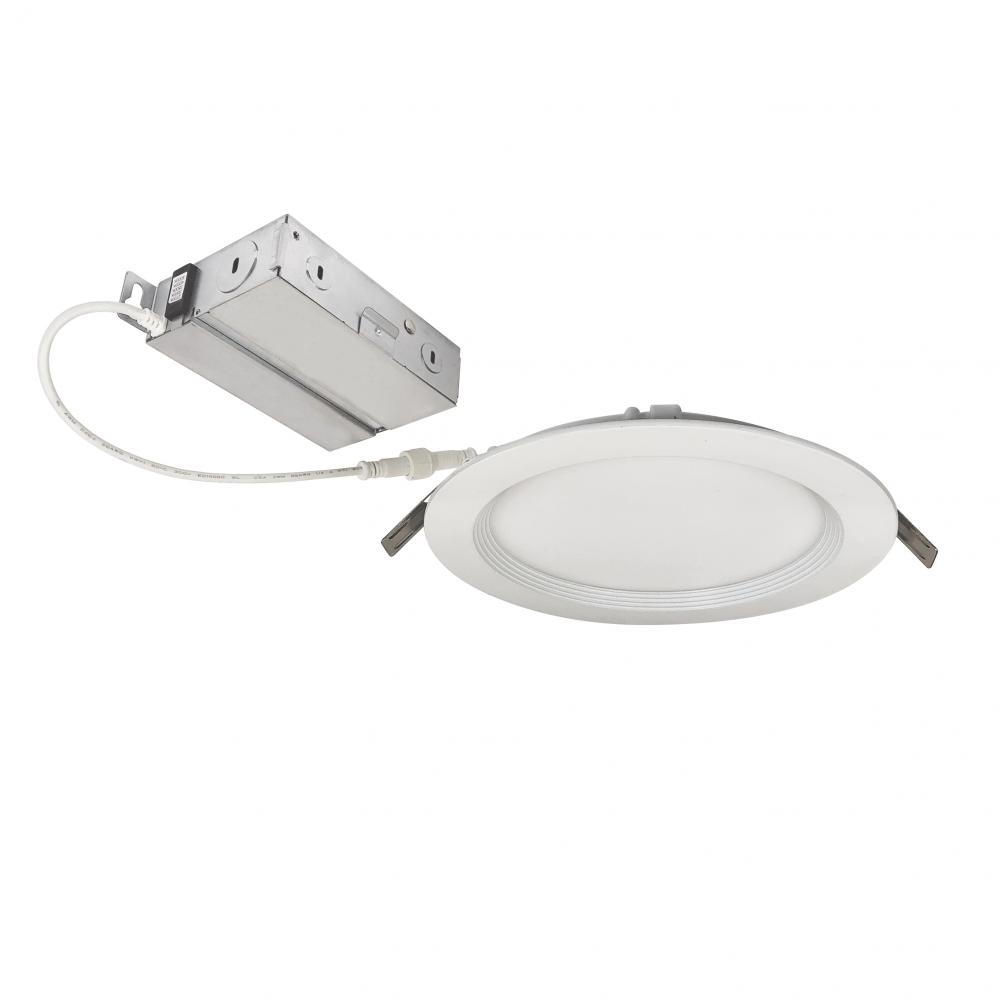 6" FLIN Round Wafer LED Downlight with Selectable CCT, 1300lm / 13.5W, Matte Powder White Finish