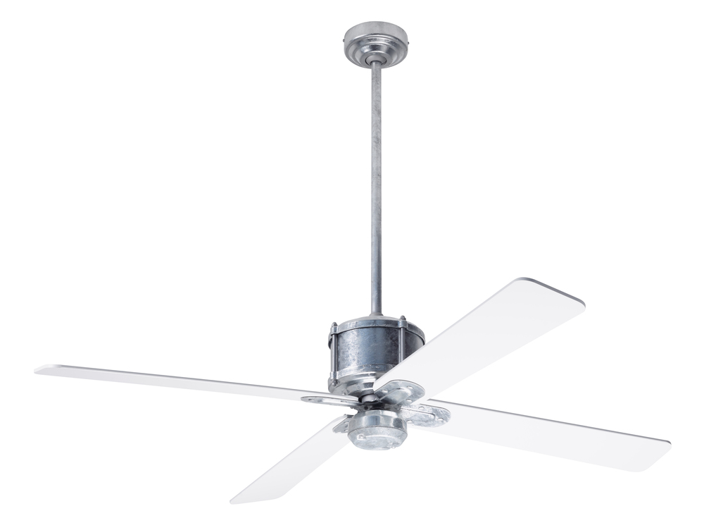 Industry Fan; Galvanized Finish; 50" Silver Blades; No Light; Wall Control with Remote Han