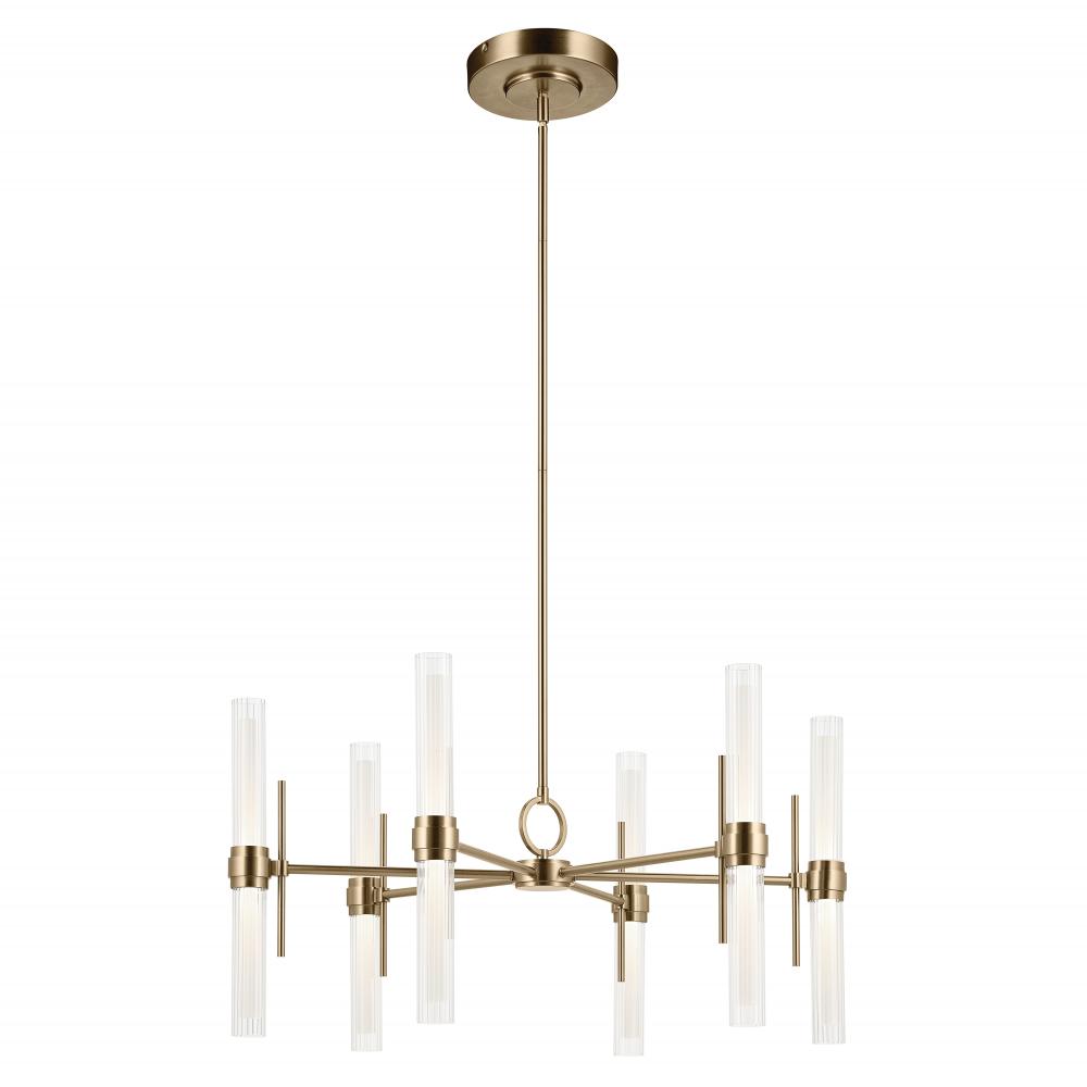 Riven 33 Inch LED 12 Light Chandelier with Clear Fluted Glass in Champagne Bronze