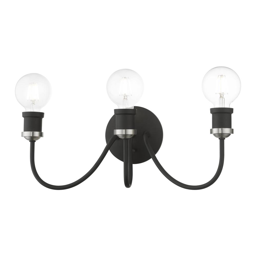 3 Light Black with Brushed Nickel Accent Vanity Sconce