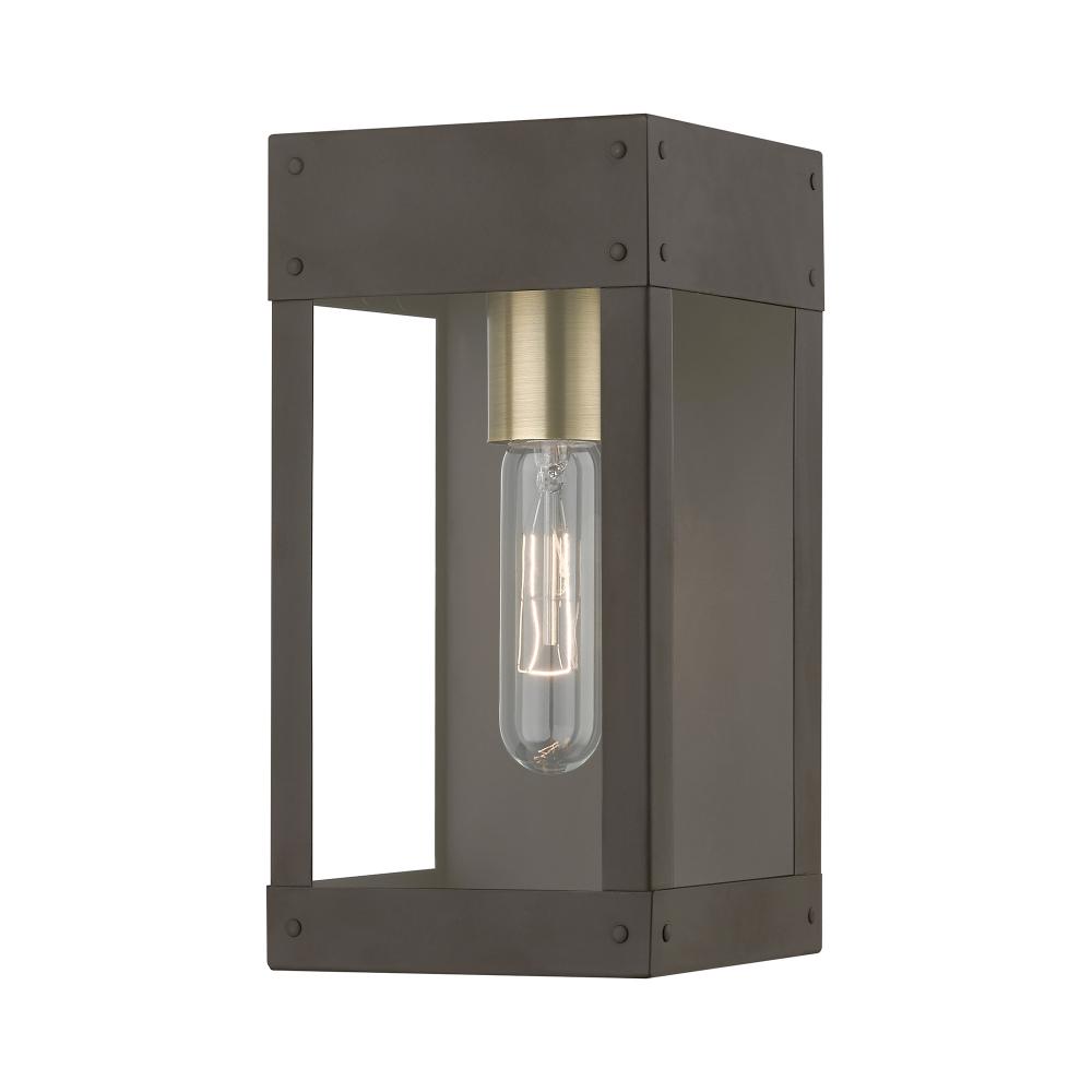 1 Light Bronze with Antique Brass Candle Outdoor Wall Lantern