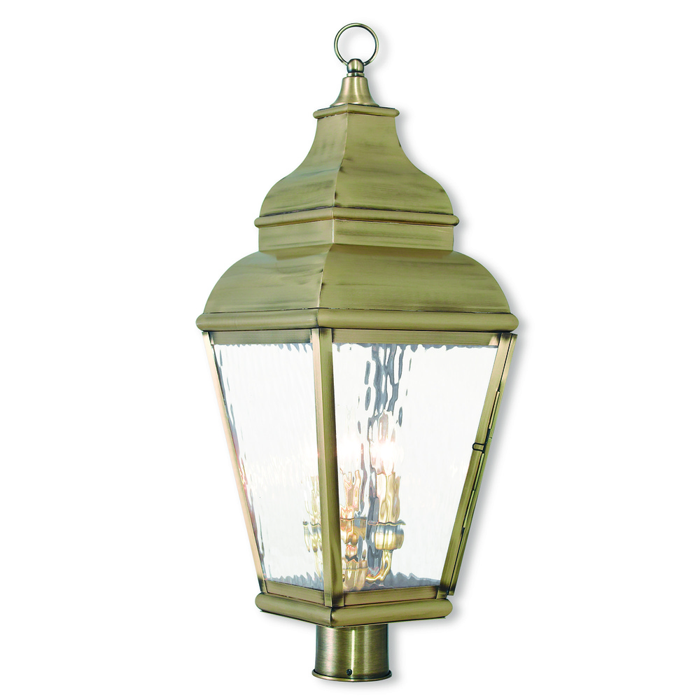 3 Light Antique Brass Post-Top Lantern