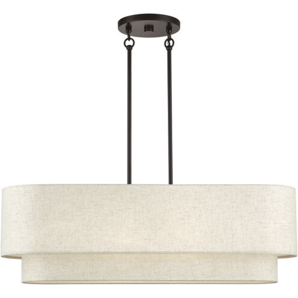 4 Light Antique Brass Large Linear Chandelier