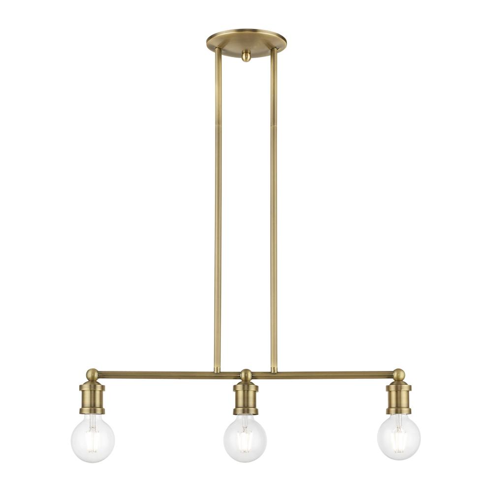 3 Light Antique Brass Linear Chandelier