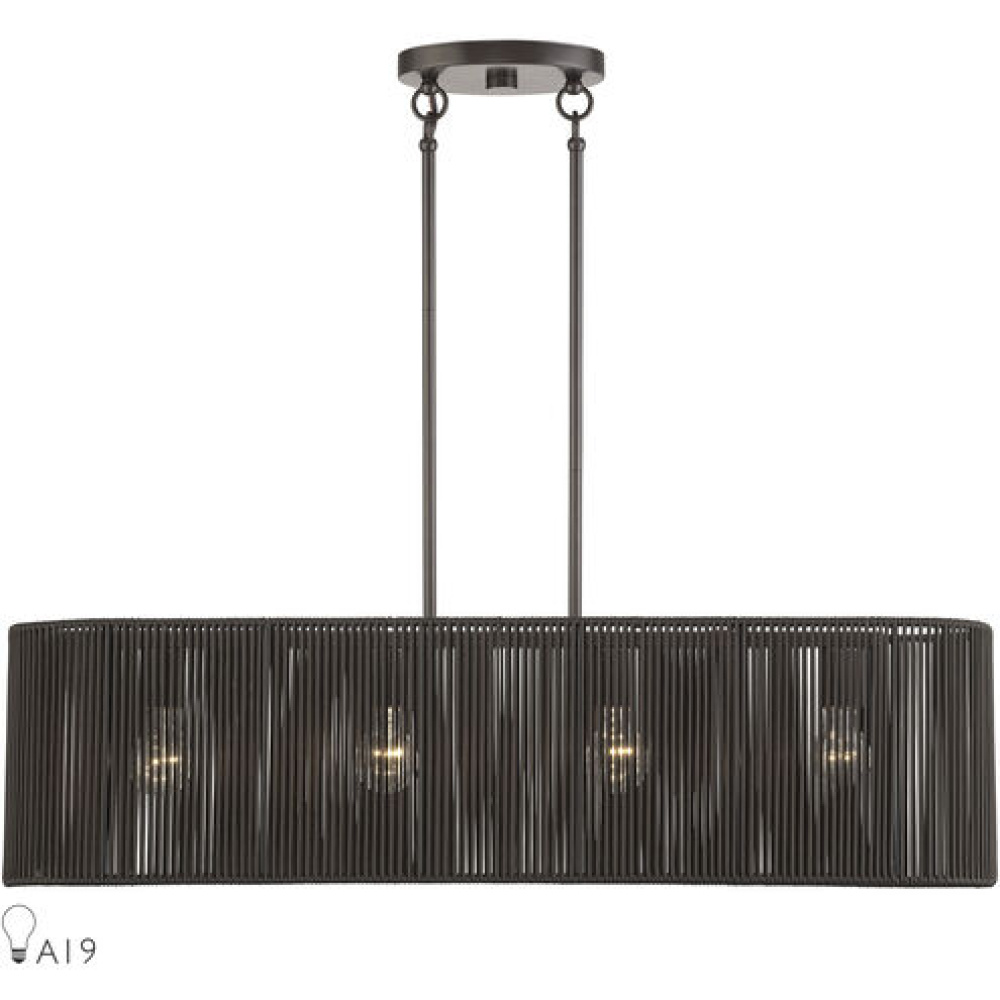 4 Light Antique Brass Large Linear Chandelier