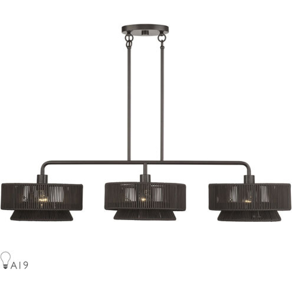 3 Light Antique Brass Extra Large Linear Chandelier