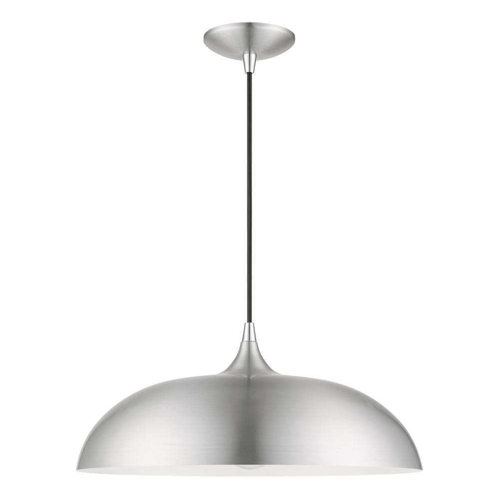 1 Light Brushed Aluminum with Polished Chrome Accents Pendant