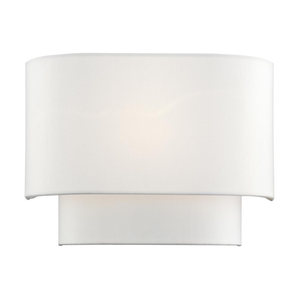 1 Light White ADA Sconce with Hand Crafted Off-White Fabric Hardback Shades