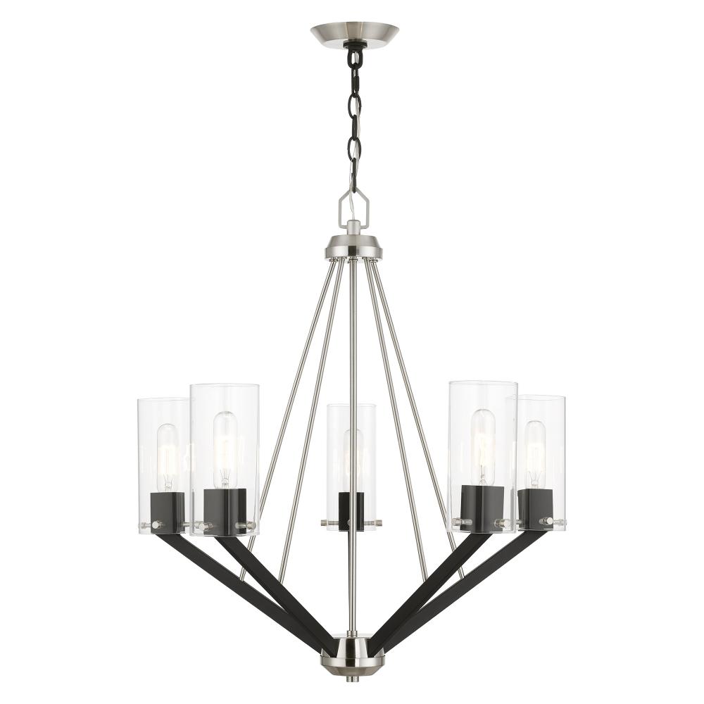 5 Light Brushed Nickel & Black Chandelier
