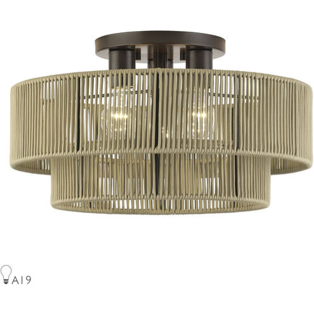 3 Light English Bronze Large Semi-Flush
