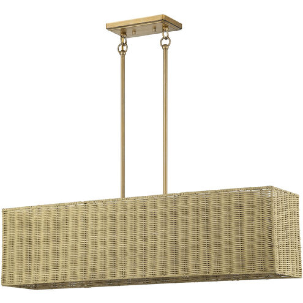 4 Light Antique Gold Leaf Large Linear Chandelier