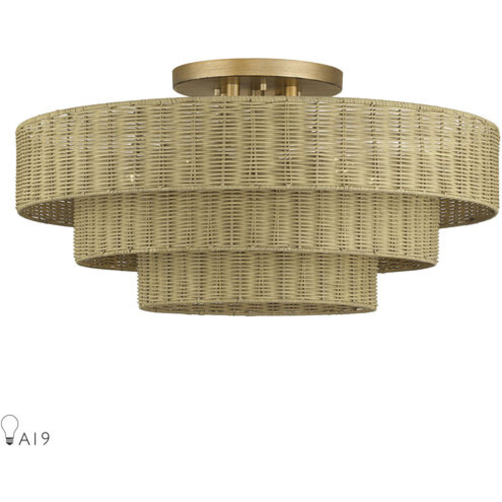 5 Light Antique Gold Leaf Extra Large Semi-Flush