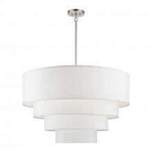 Livex Lighting 41088-91 - 8 Light Brushed Nickel Large Pendant Chandelier with Hand Crafted Off-White Fabric Hardback Shades