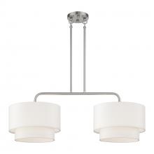 Livex Lighting 50302-91 - 2 Light Brushed Nickel Large Linear Chandelier with Hand Crafted Off-White Fabric Hardback Shades