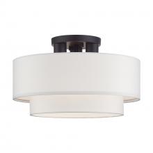 Livex Lighting 50305-07 - 3 Light Bronze Large Semi-Flush with Hand Crafted Off-White Color Fabric Hardback Shades