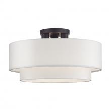 Livex Lighting 50306-07 - 3 Light Bronze Large Semi-Flush with Hand Crafted Off-White Color Fabric Hardback Shades