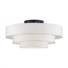 Livex Lighting 50309-07 - 5 Light Bronze Extra Large Semi-Flush with Hand Crafted Off-White Color Fabric Hardback Shades