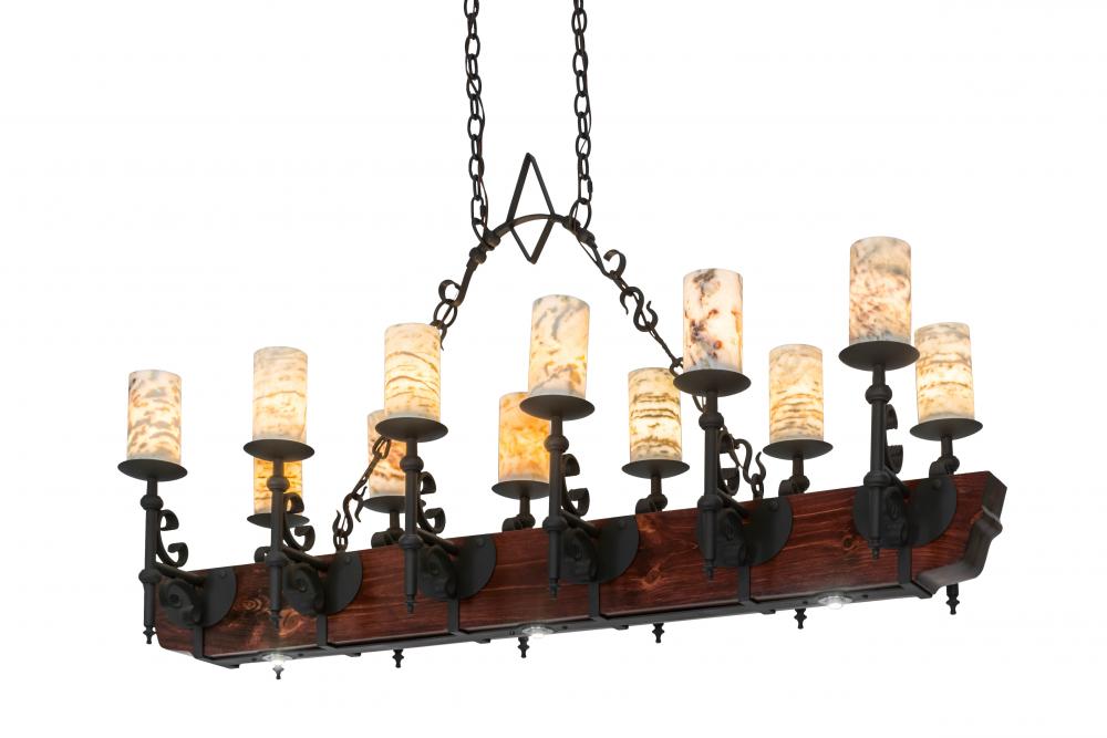 60" Long Tudor Jadestone 12 Light Oblong Chandelier