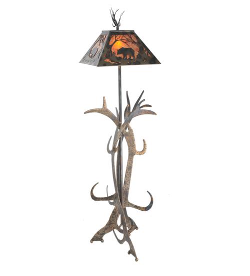 61" High Bear at Dawn Antlers Floor Lamp