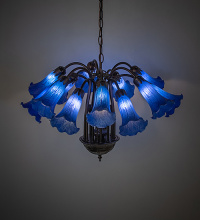 Meyda Blue 10336 - 24" Wide Blue Tiffany Pond Lily 12 Light Chandelier