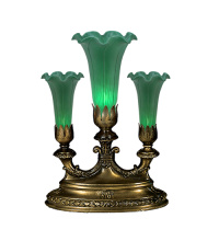 Meyda Blue 11265 - 13" High Green Tiffany Pond Lily 3 LT Mantelabra Accent Lamp