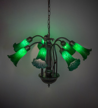 Meyda Blue 11604 - 24" Wide Green Tiffany Pond Lily 7 LT Chandelier