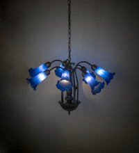 Meyda Blue 11629 - 24" Wide Blue Tiffany Pond Lily 7 LT Chandelier