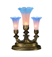 Meyda Blue 11825 - 13" High Pink/Blue Tiffany Pond Lily 3 LT Mantelabra Accent Lamp