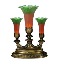 Meyda Blue 17622 - 13"H Amber/Green Tiffany Pond Lily 3 LT Mantelabra Accent Lamp
