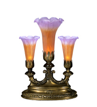 Meyda Blue 17680 - 13" High Amber/Purple Tiffany Pond Lily 3 LT Mantelabra Accent Lamp