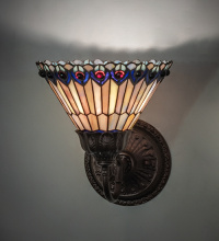 Meyda Blue 245430 - 8" Wide Tiffany Jeweled Peacock Wall Sconce