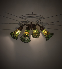 Meyda Blue 261516 - 19" Wide Stained Glass Pond Lily 4 Light Fan Light