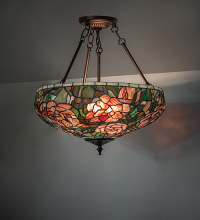 Meyda Blue 262137 - 17" Wide Tiffany Peony Inverted Semi-Flushmount
