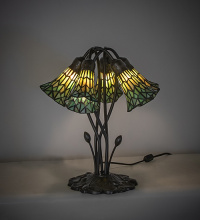 Meyda Blue 262230 - 16" High Stained Glass Pond Lily 5 Light Table Lamp