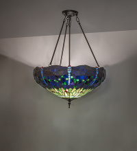 Meyda Blue 269544 - 22" Wide Tiffany Hanginghead Dragonfly Inverted Semi-Flushmount