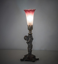 Meyda Blue 273017 - 12" High Pink/White Tiffany Pond Lily Cherub Mini Lamp