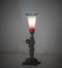 Meyda Blue 273023 - 12" High Pink/Blue Tiffany Pond Lily Cherub Mini Lamp