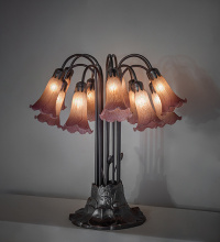 Meyda Blue 273108 - 24" High Amber/Purple Tiffany Pond Lily 12 Light Table Lamp