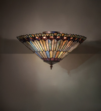 Meyda Blue 274068 - 17" Wide Tiffany Jeweled Peacock Flushmount