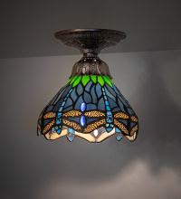 Meyda Blue 276106 - 7" Wide Tiffany Hanginghead Dragonfly Flushmount