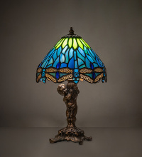 Meyda Blue 282756 - 12" High Tiffany Hanginghead Dragonfly Cherub Accent Lamp