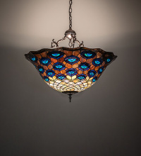 Meyda Blue 284987 - 28" Wide Tiffany Peacock Feather Inverted Pendant