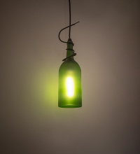 Meyda Blue 287038 - 4" Wide Tuscan Vineyard Frosted Green Wine Bottle Mini Pendant