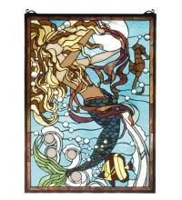 Meyda Blue 78086 - 19"W X 26"H Mermaid of the Sea Stained Glass Window