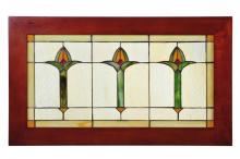 Meyda Blue 97961 - 24" Wide X 14" High Arts & Crafts Bud Trio Wood Frame Stained Glass Window