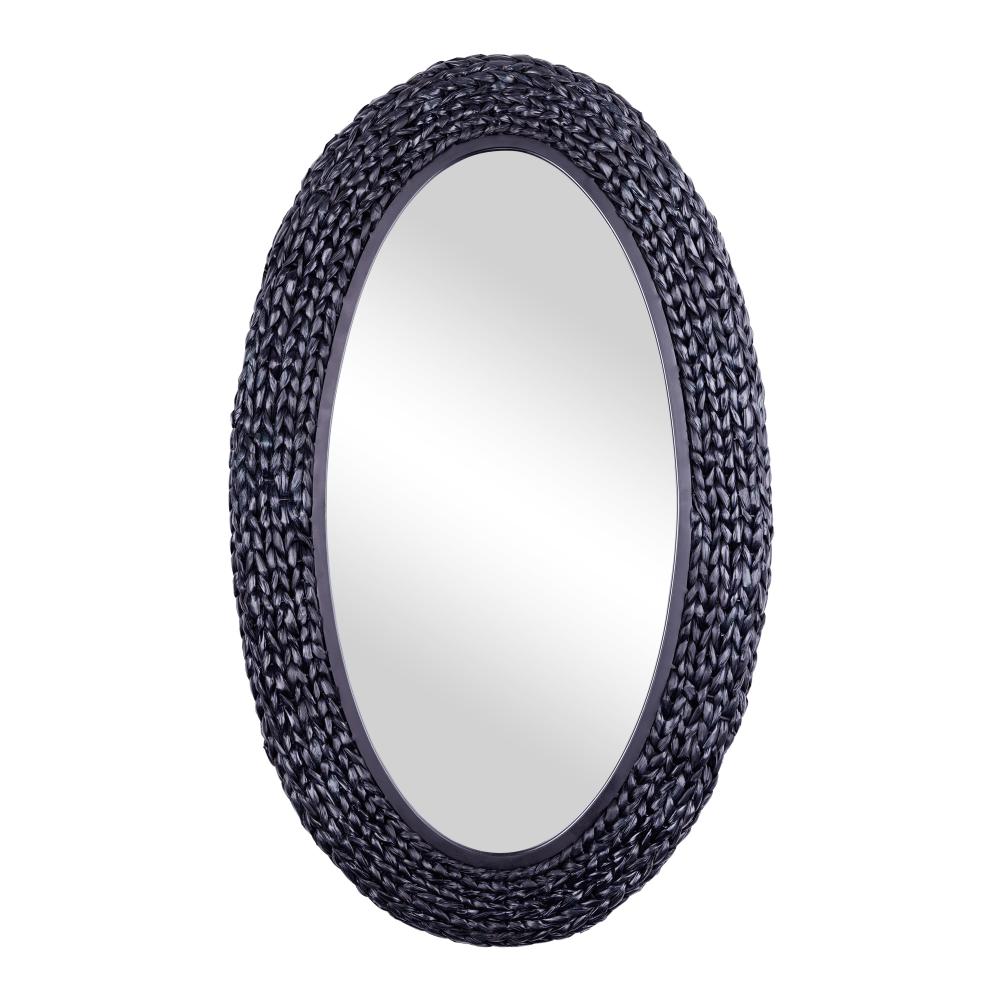 Athena 24x40 Oval Wall Mirror - Matte Black/Midnight Blue Seagrass