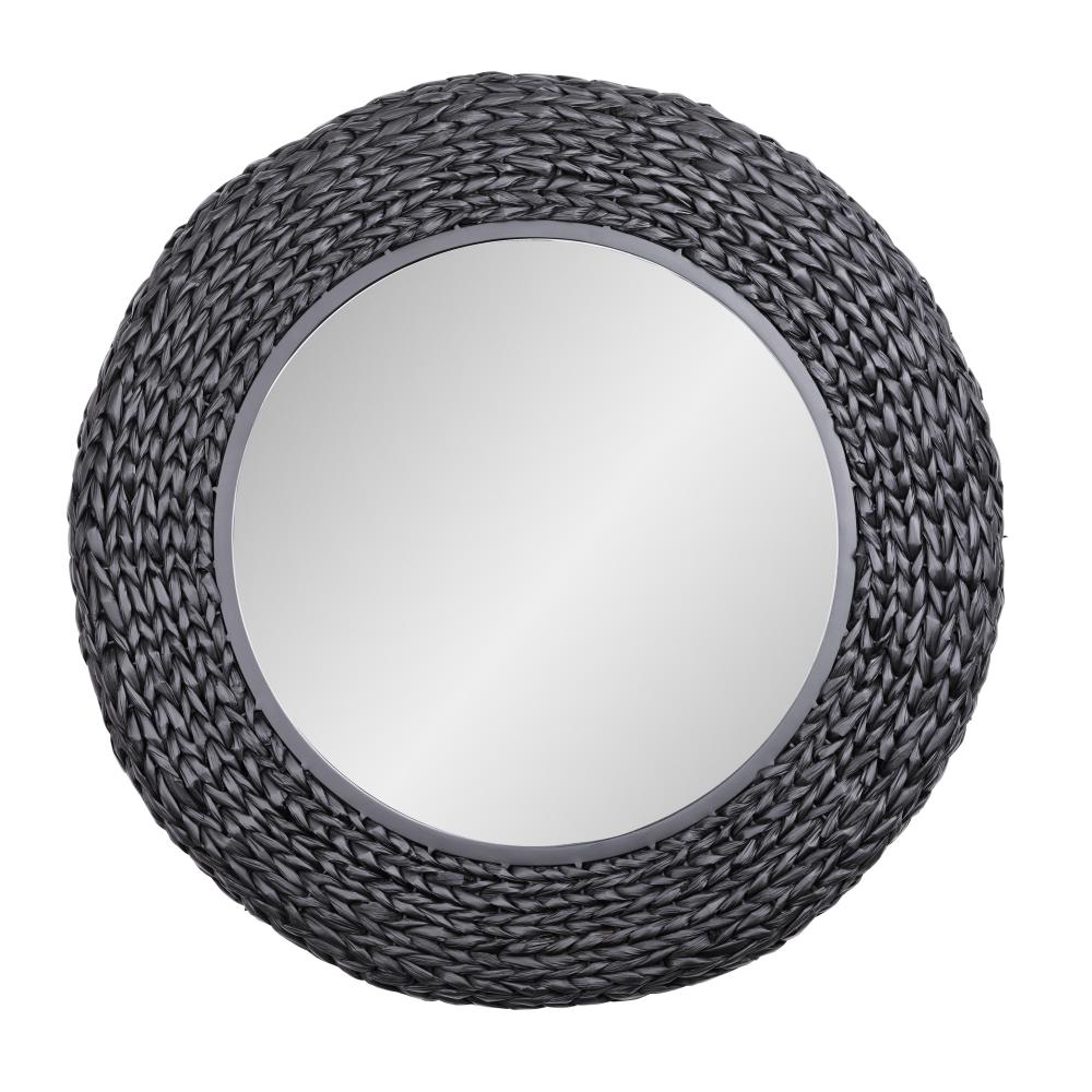 Athena 30-in Round Wall Mirror - Matte Black/Black Seagrass