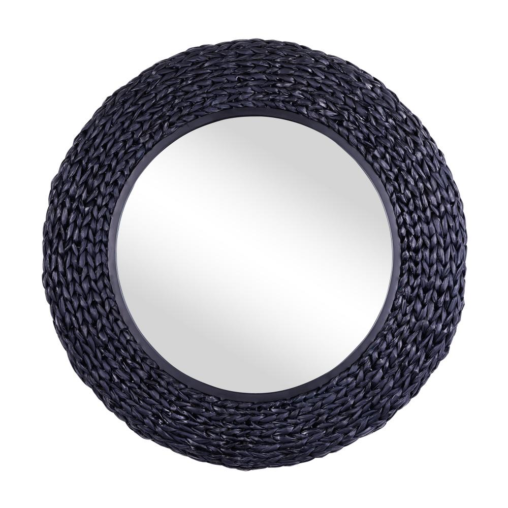 Athena 30-in Round Wall Mirror - Matte Black/Midnight Blue Seagrass