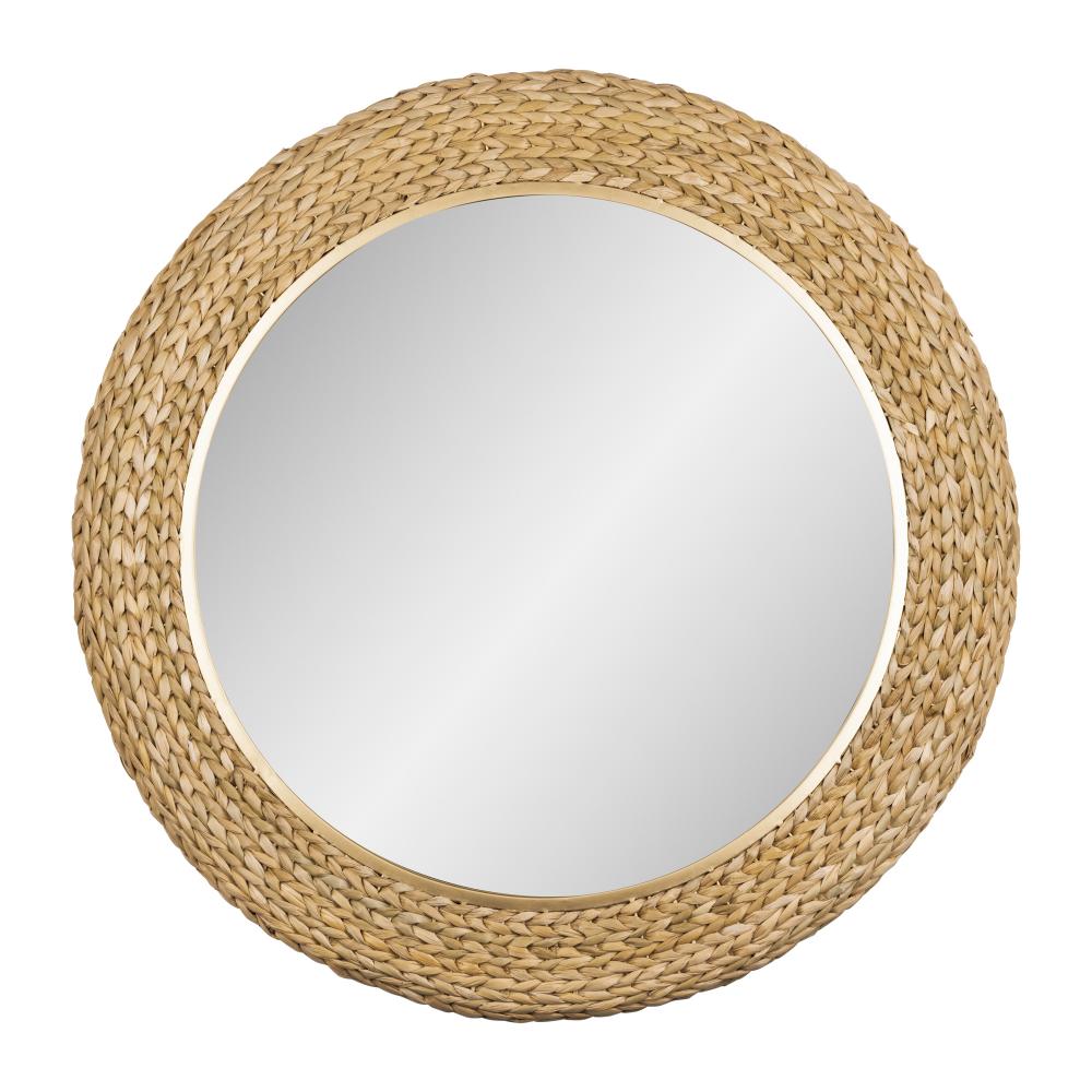 Athena 40-in Round Wall Mirror - French Gold/Natural Seagrass
